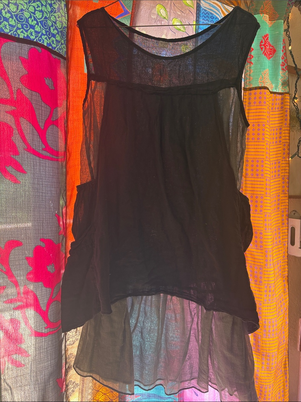 100% Cotton Sheer Layered Black Mini Dress